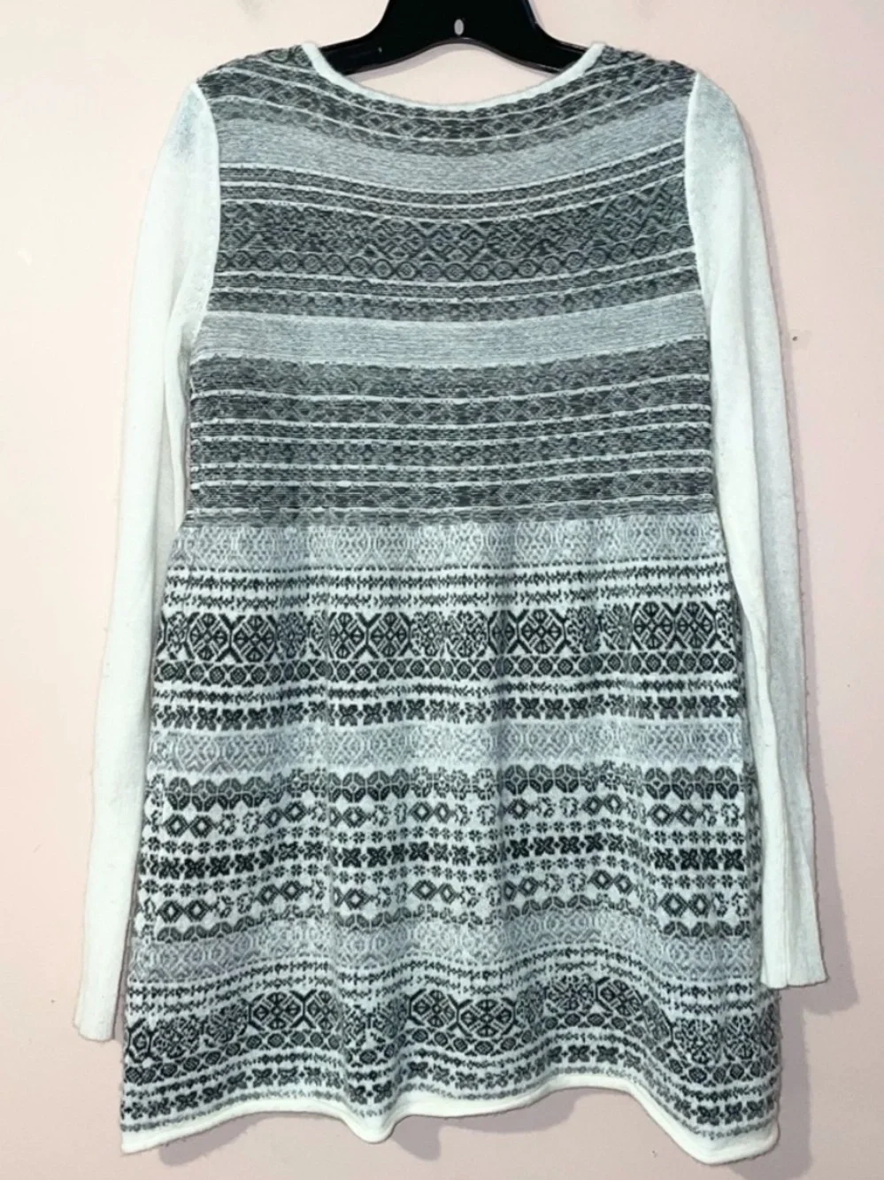 Free People Black White Angora Wool Nordic Fair Sweater Button Size S